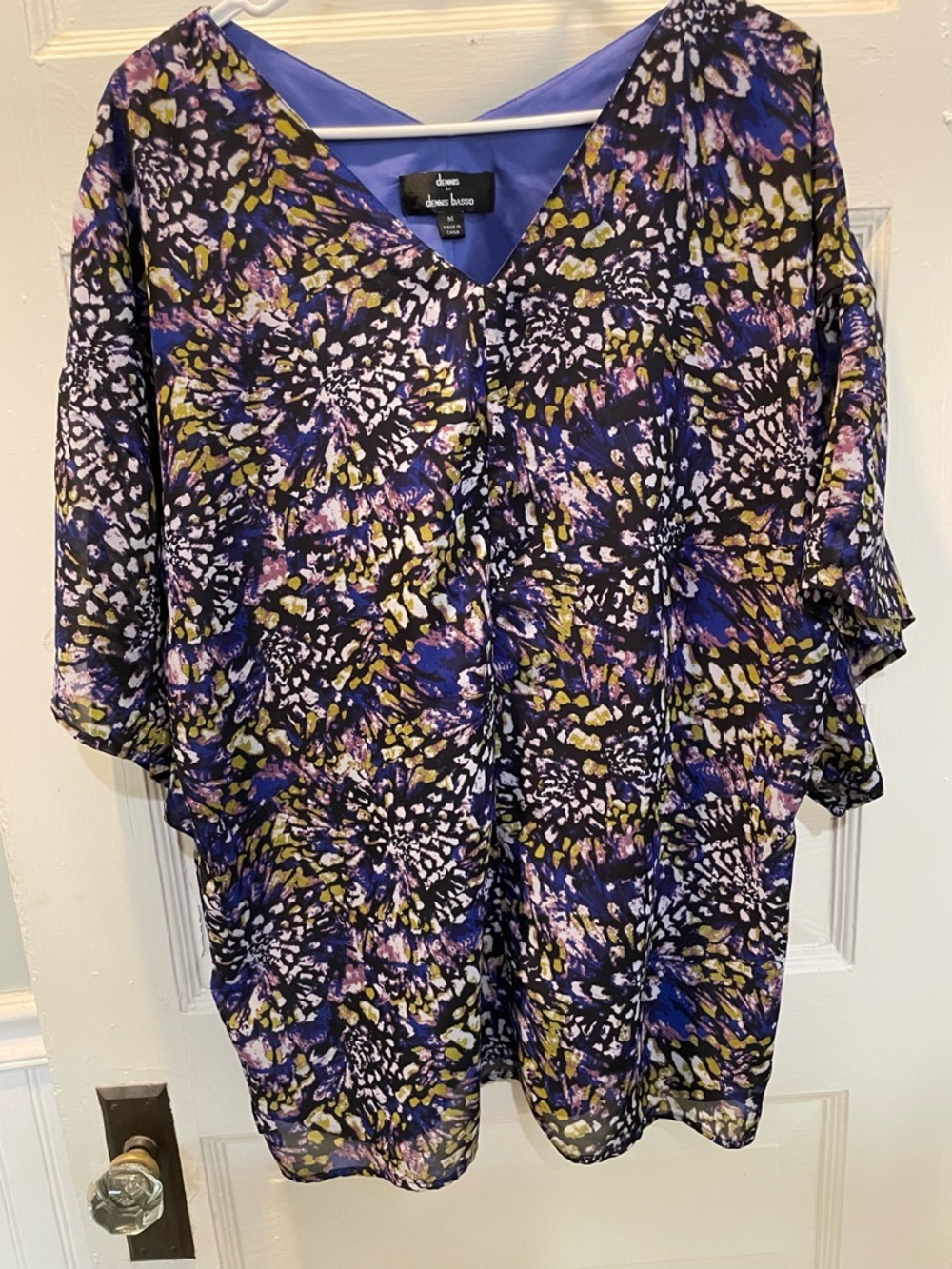 Dennis Basso Abstract Print V-Neck Tunic Blouse, Size Medium
